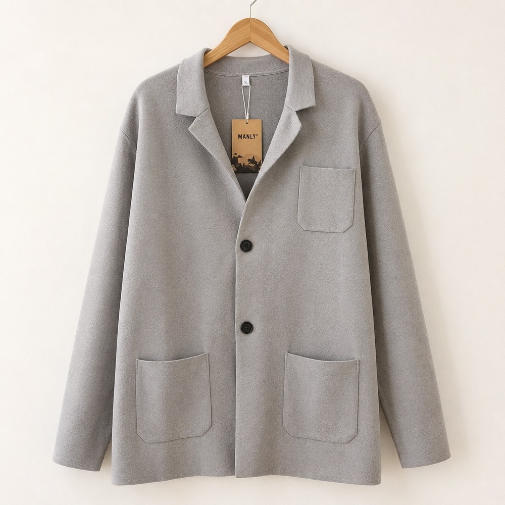 NWT Manly Quiet Luxury Knit Blazer Men XL Minimalist Grey Cotton Linen Cardigan